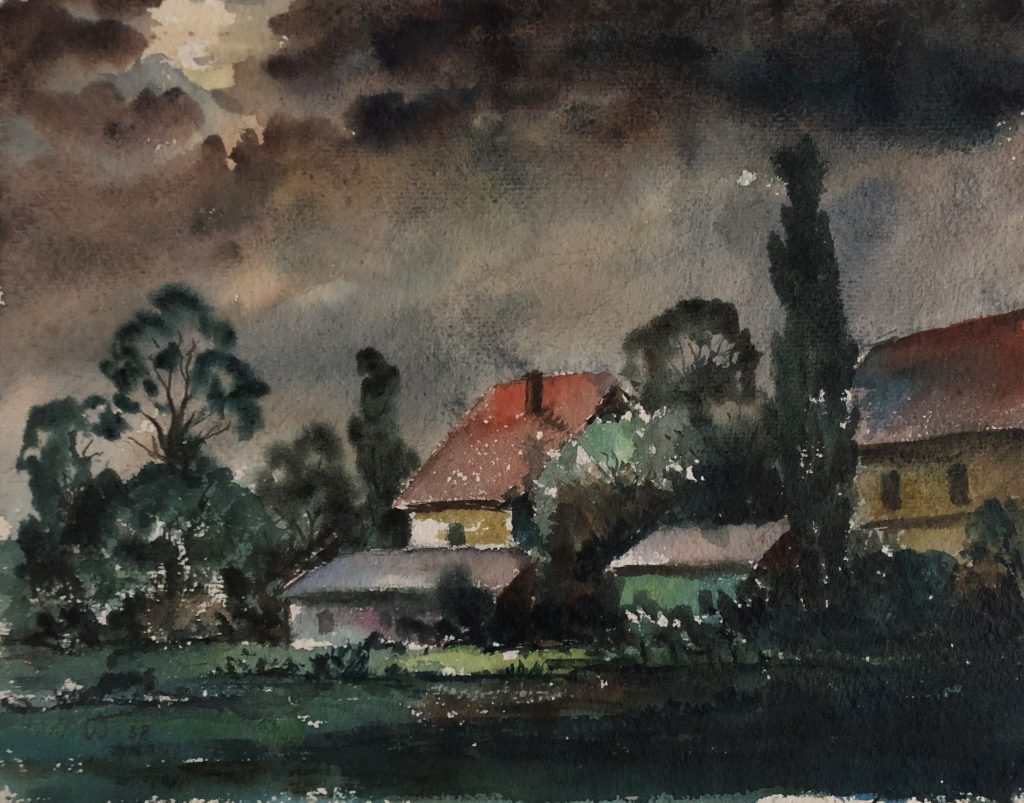 Dorf vor dem Regen Aquarell 1938