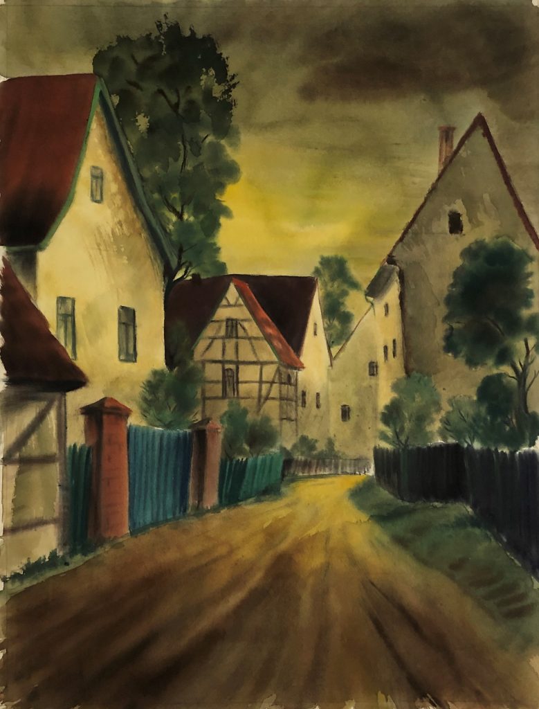 Hainspitz, Dorfstraße. Aquarell, 1947